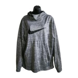 Nike Dri Fit Large Spotlight Hoodie Big Swoosh Black Logo Grey Pull Over